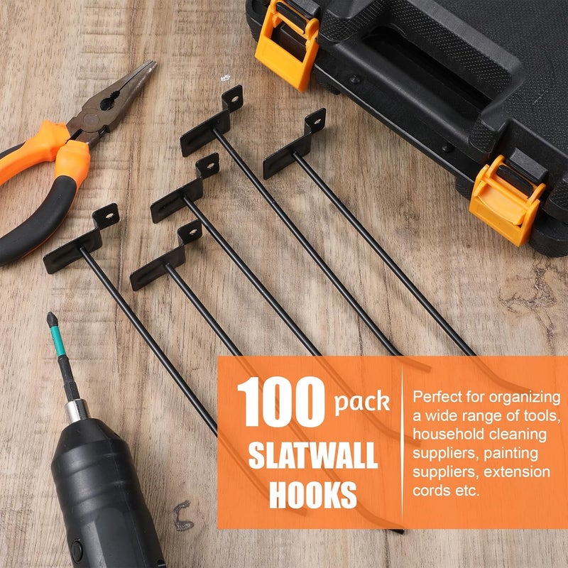 Zelphvt 8 inch Slatwall Hooks, 100 Packs Panel Display Metal Slat Wall Hanging Hooks, Board Peg Accessories Heavy Duty Hanging Shelf Brackets Slat Board for Garage Retail Shop Shelf Accessories - Image 5